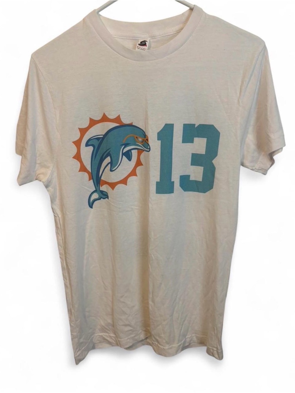 White Miami Dolphins Short Sleeve Tee with Number 13